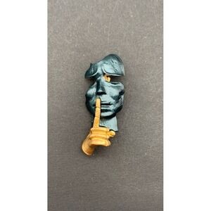 Hammered Black And Gold Tone "Silence Is Golden" Shhhh Face Mask Brooch